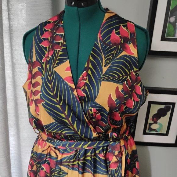 Coolples Tropical Printed V-Neck Sleeveless Maxi Dress, Sz L - Picture 4 of 14